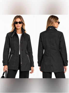 Bogner Black Lightweight Utility Trench Jacket Coat Size 40 medium